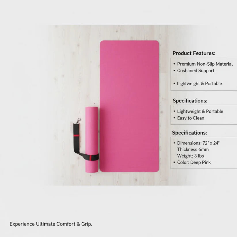 Yoga Mat Eco-Friendly For Fitness Exercise Workout Gym with Non-Slip (180x60xcm)